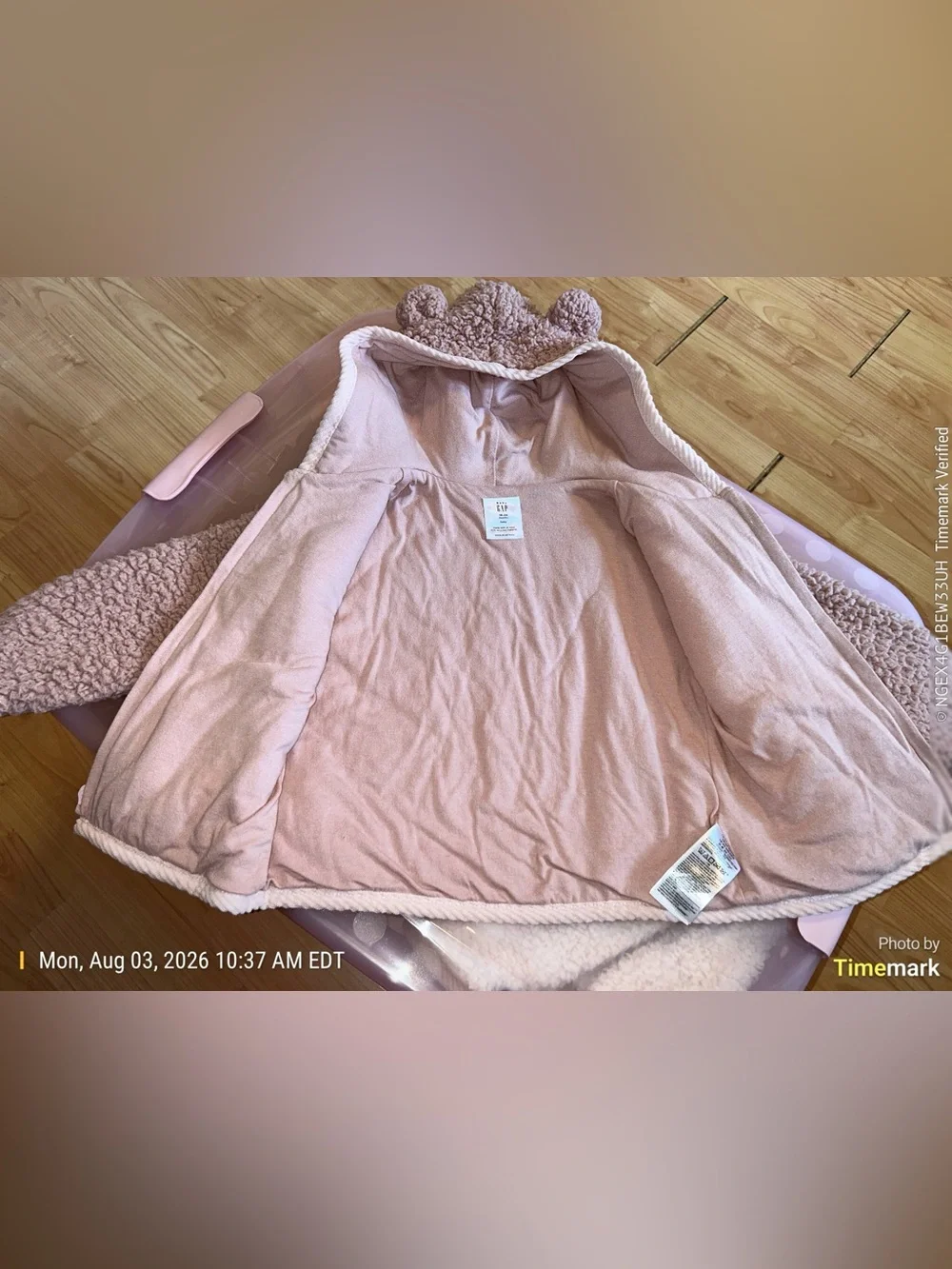 GAP Teddy Hooded Jacket in Dusty Pink with Cream Trim 18-24